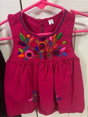 Girls Fuchsia Embroidered Tank Dress